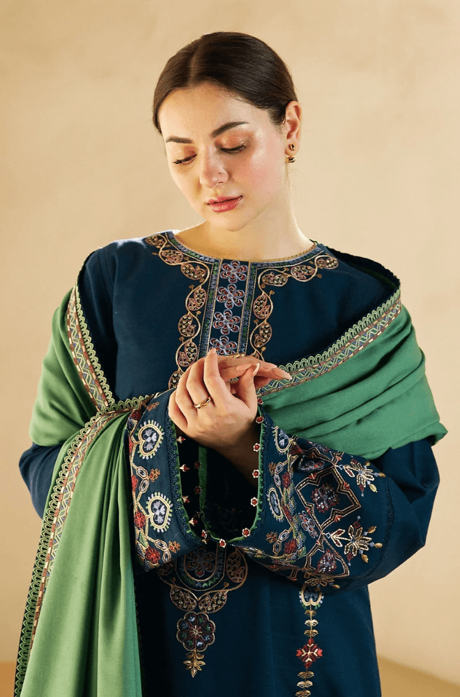 BR 840-3 Piece Heavy Embroidered Dhanak Dress ( Dhanak Embroidered Dupatta )