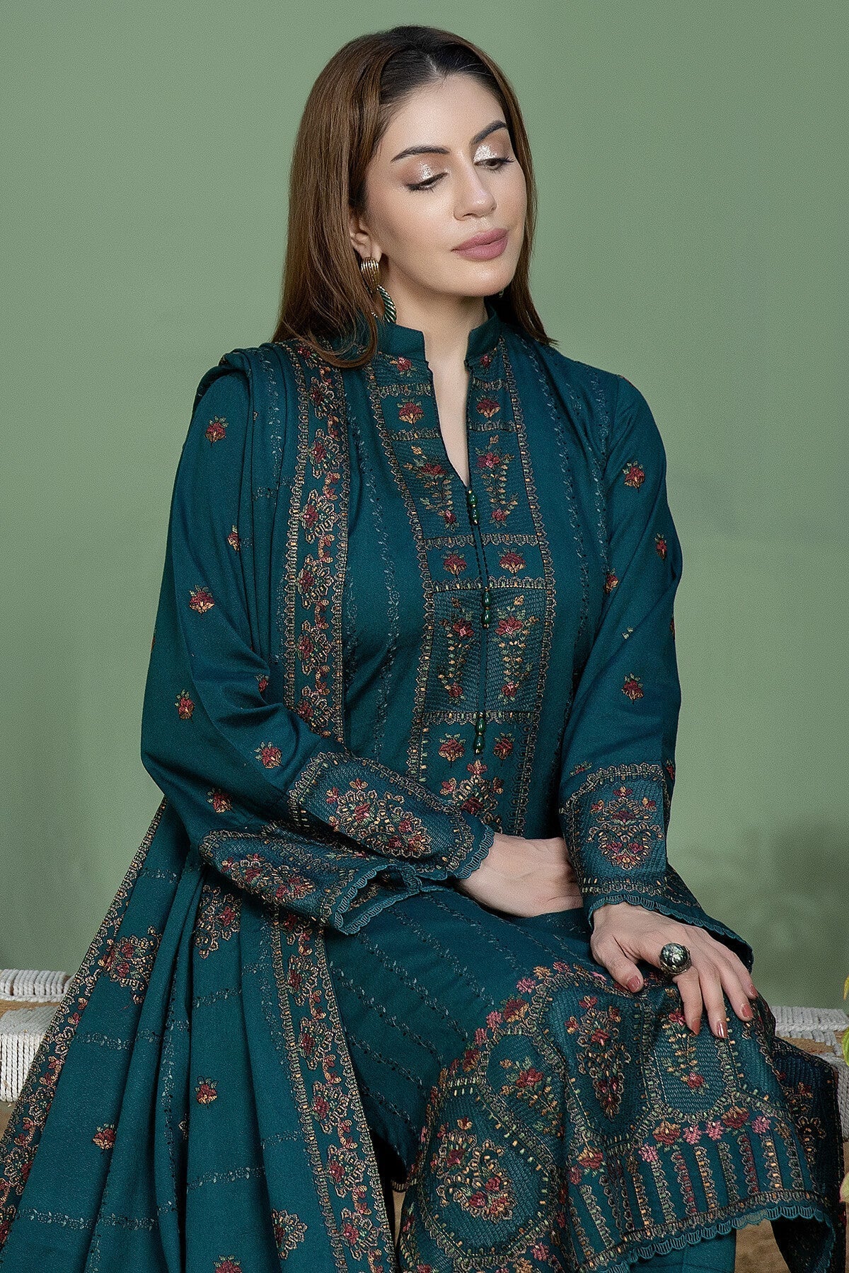 3 Piece - Unstitched Fully Embroidered Dhanak Fabric AJ-940