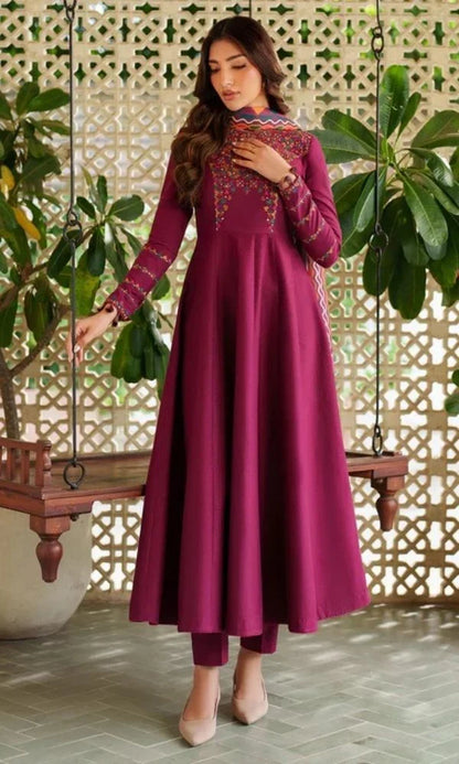 3 Piece - Unstitched Fully Embroidered Dhanak Fabric