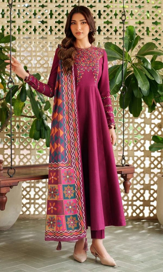 3 Piece - Unstitched Fully Embroidered Dhanak Fabric