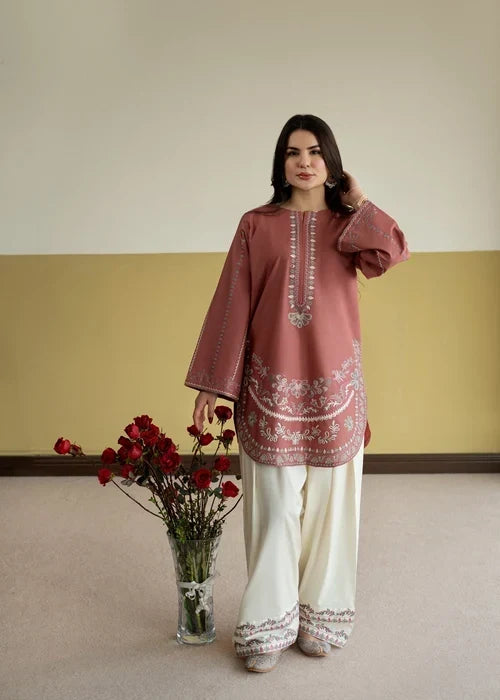 Dhanak Fabric - 2 Piece Unstitched Embroidered Dress