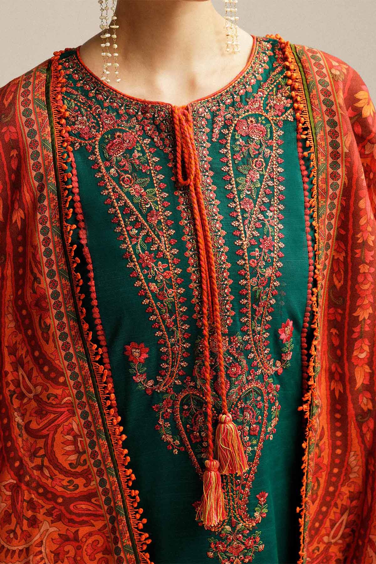 MB 525 - 3 Pcs Unstitched Heavy Embroidered Dhanak Suit with Premium Quality Wool Shawl