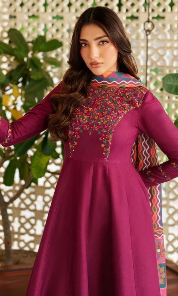 3 Piece - Unstitched Fully Embroidered Dhanak Fabric