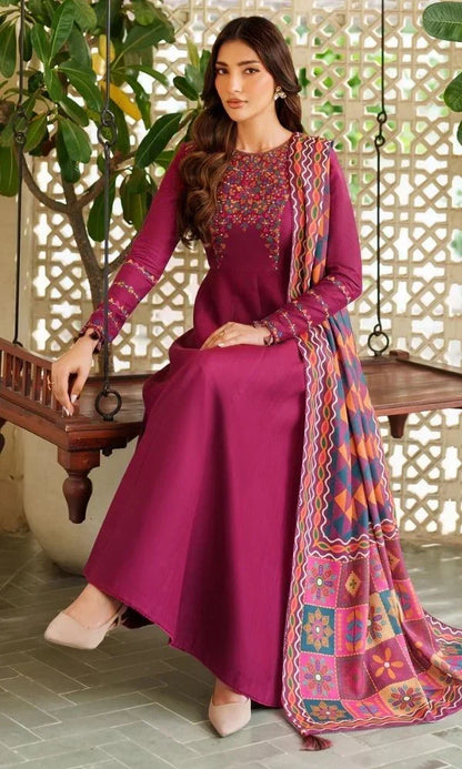 3 Piece - Unstitched Fully Embroidered Dhanak Fabric