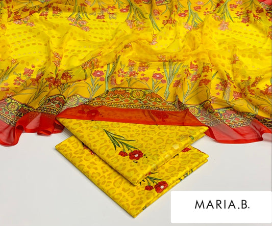Premium 3PC Lawn Suit with Chiffon Dupatta D-11