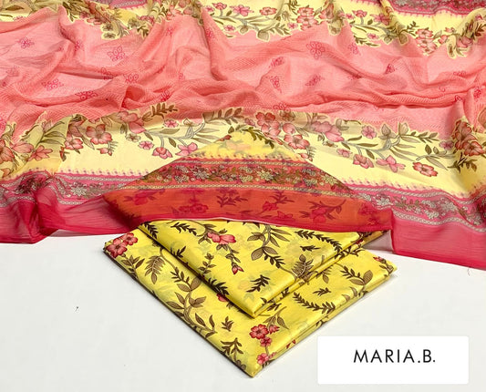 Premium 3PC Lawn Suit with Chiffon Dupatta D-28