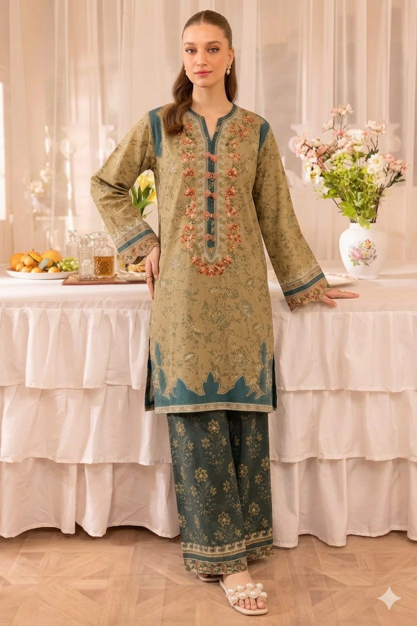MB 207-2 Piece - Unstitched Digital Printed Lawn Fabric