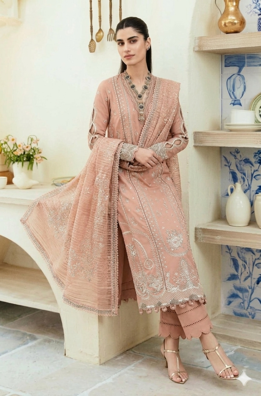 QL-2785-3 Piece - Unstitched Fully Embroidered Lawn Fabric
