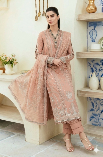 QL-2785-3 Piece - Unstitched Fully Embroidered Lawn Fabric