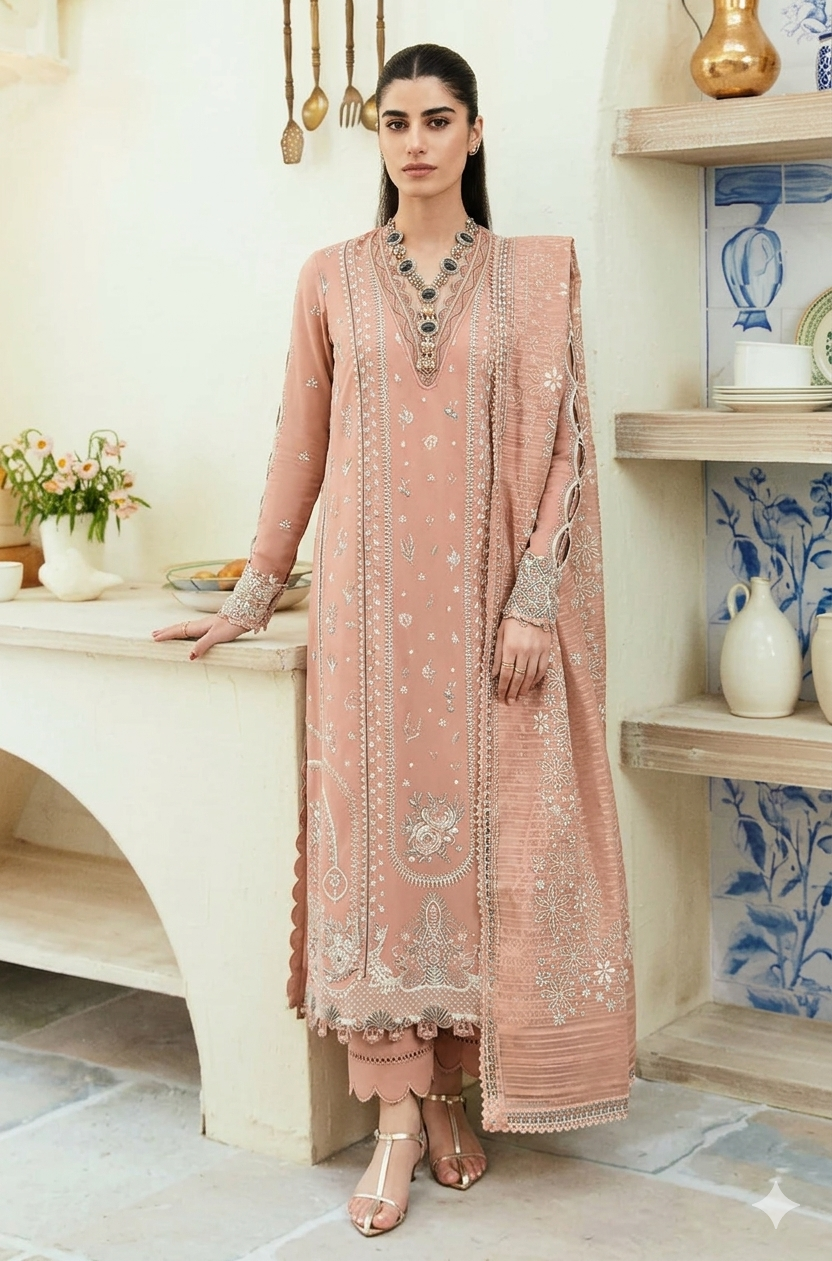 QL-2785-3 Piece - Unstitched Fully Embroidered Lawn Fabric