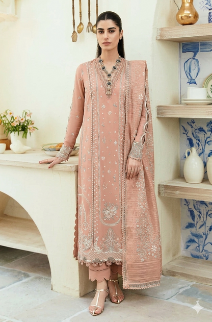 QL-2785-3 Piece - Unstitched Fully Embroidered Lawn Fabric