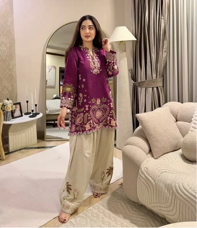 Dhanak Fabric - 2 Piece Unstitched Embroidered Dress