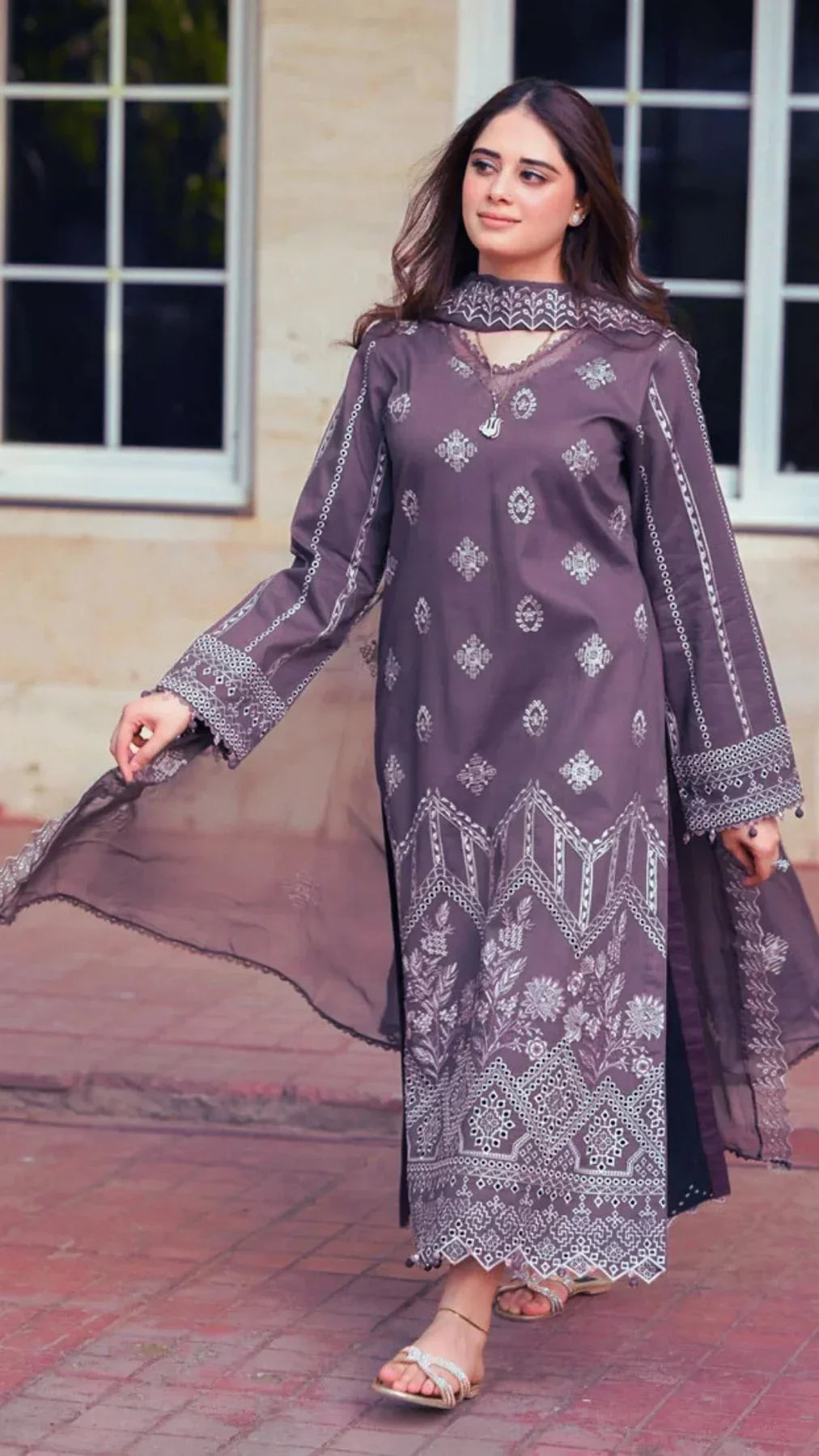 3 Piece - Unstitched Fully Embroidered Dhanak Fabric NS-915
