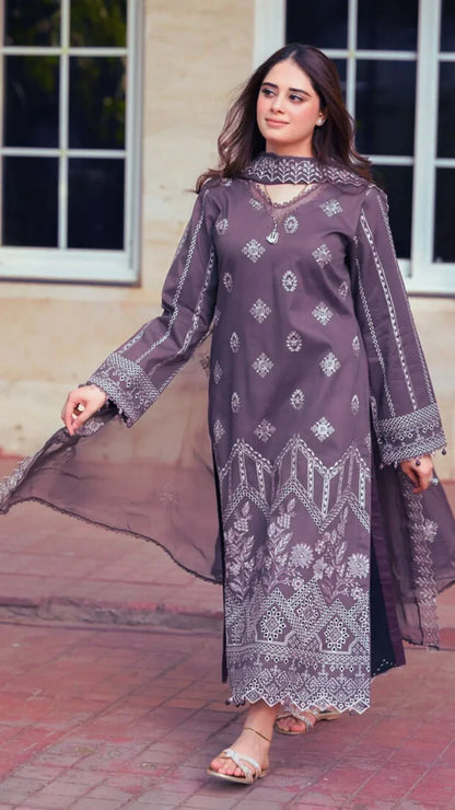 3 Piece - Unstitched Fully Embroidered Dhanak Fabric NS-915