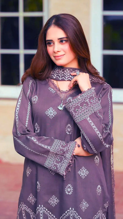 3 Piece - Unstitched Fully Embroidered Dhanak Fabric NS-915