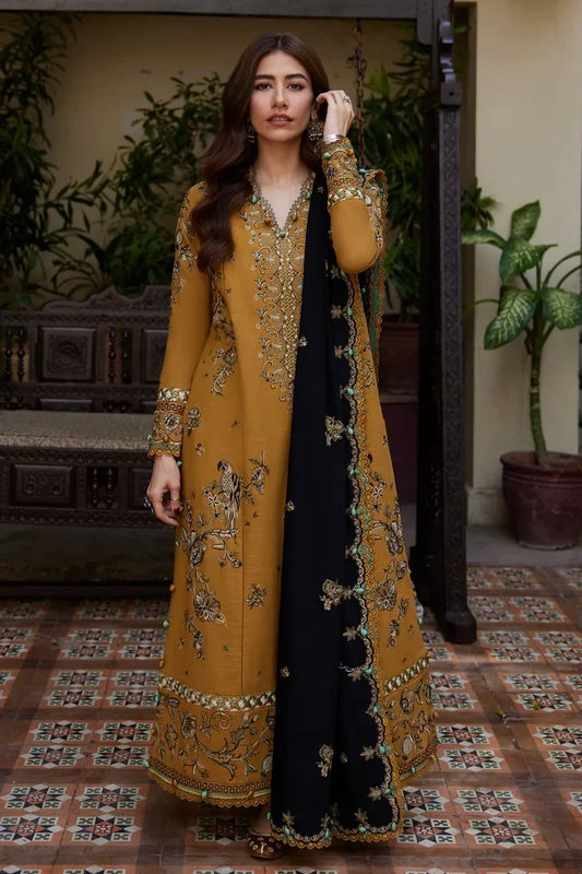 Dhanak Fabric - 3 Piece Unstitched Embroidered Dress With Printed Shawl ZH-3060