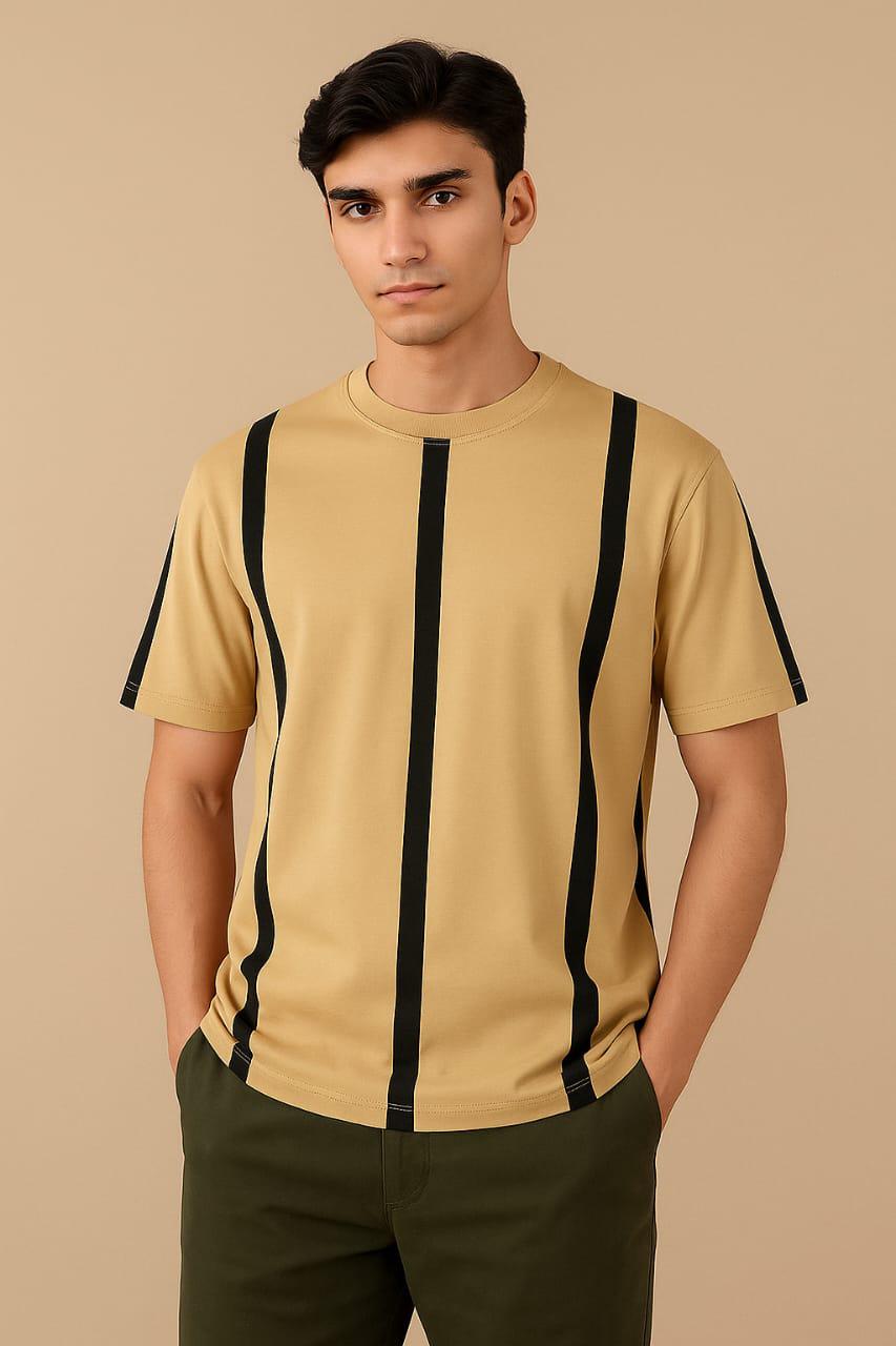 BEIGE STRIPED T -SHIRT