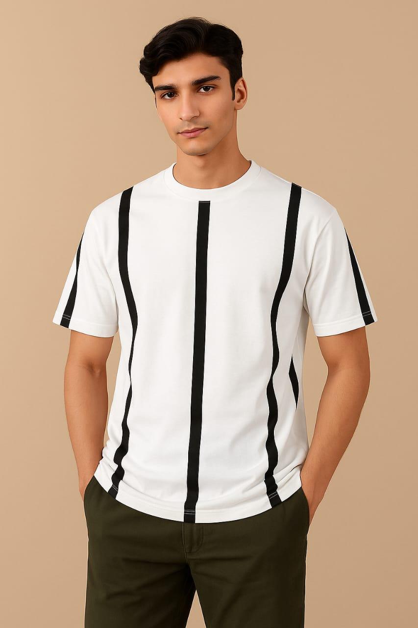 WHITE STRIPED T-SHIRT