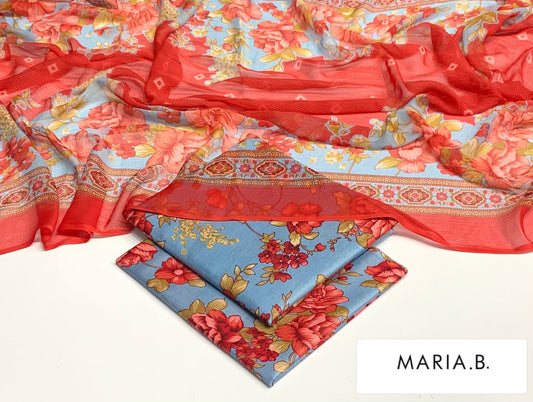 Premium 3PC Lawn Suit with Chiffon Dupatta D-20