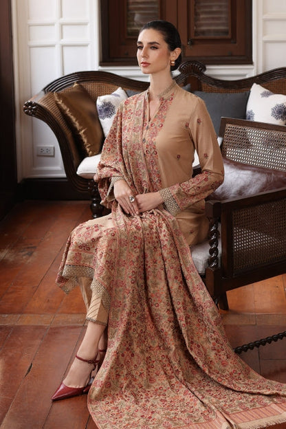 BR 685-3 Piece Unstitched Heavy Embroidered Dhanak Wool Suit  Heavy Embroidered Dhanak Shawl