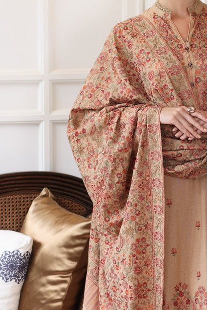 BR 685-3 Piece Unstitched Heavy Embroidered Dhanak Wool Suit  Heavy Embroidered Dhanak Shawl