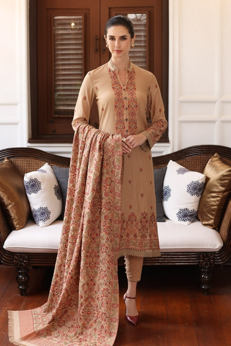 BR 685-3 Piece Unstitched Heavy Embroidered Dhanak Wool Suit  Heavy Embroidered Dhanak Shawl