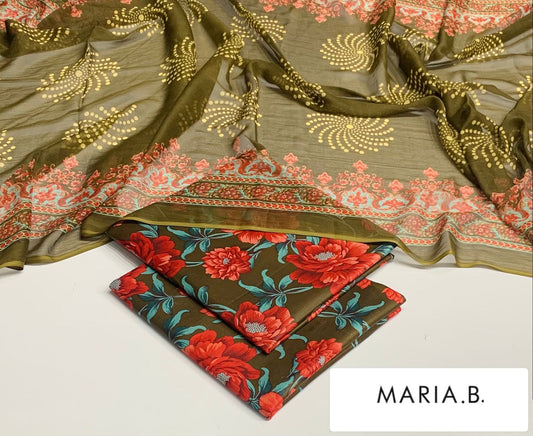 Premium 3PC Lawn Suit with Chiffon Dupatta D-31