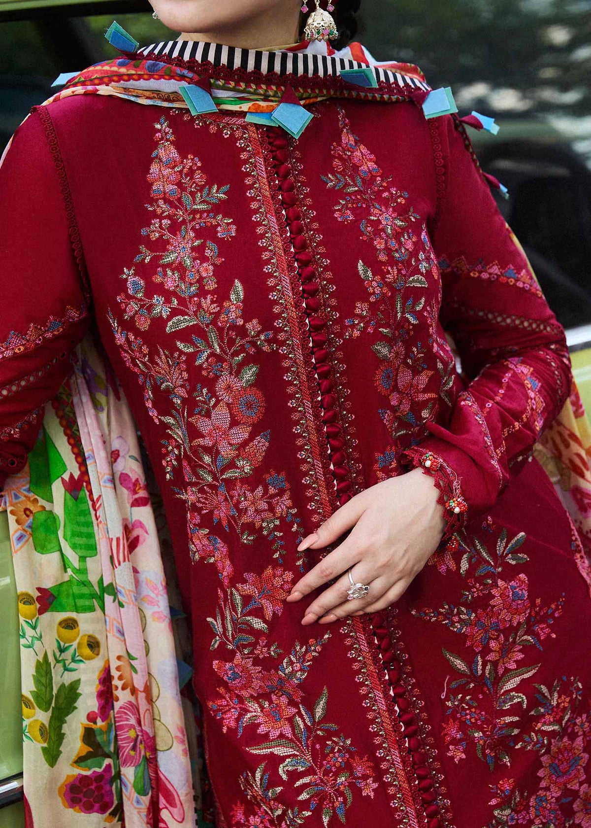 MB 550 - 3 Pcs Unstitched Heavy Embroidered Dhanak Suit with Premium Quality Wool Shawl