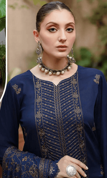 BR 605-3 Piece Unstitched Heavy Embroidered Karandi Dhanak Wool Suit  Heavy Embroidered Karandi Dhanak Shawl