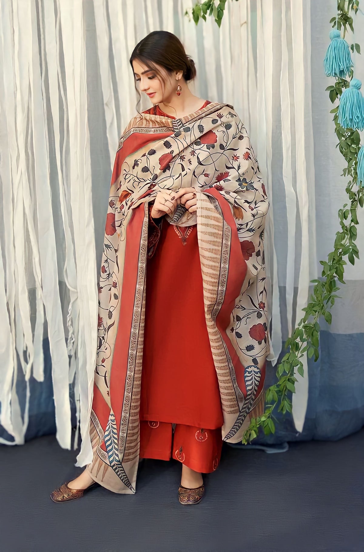 BR 845-3 Piece - Unstitched Embroidered Dhanak Fabric With Wool Shawl
