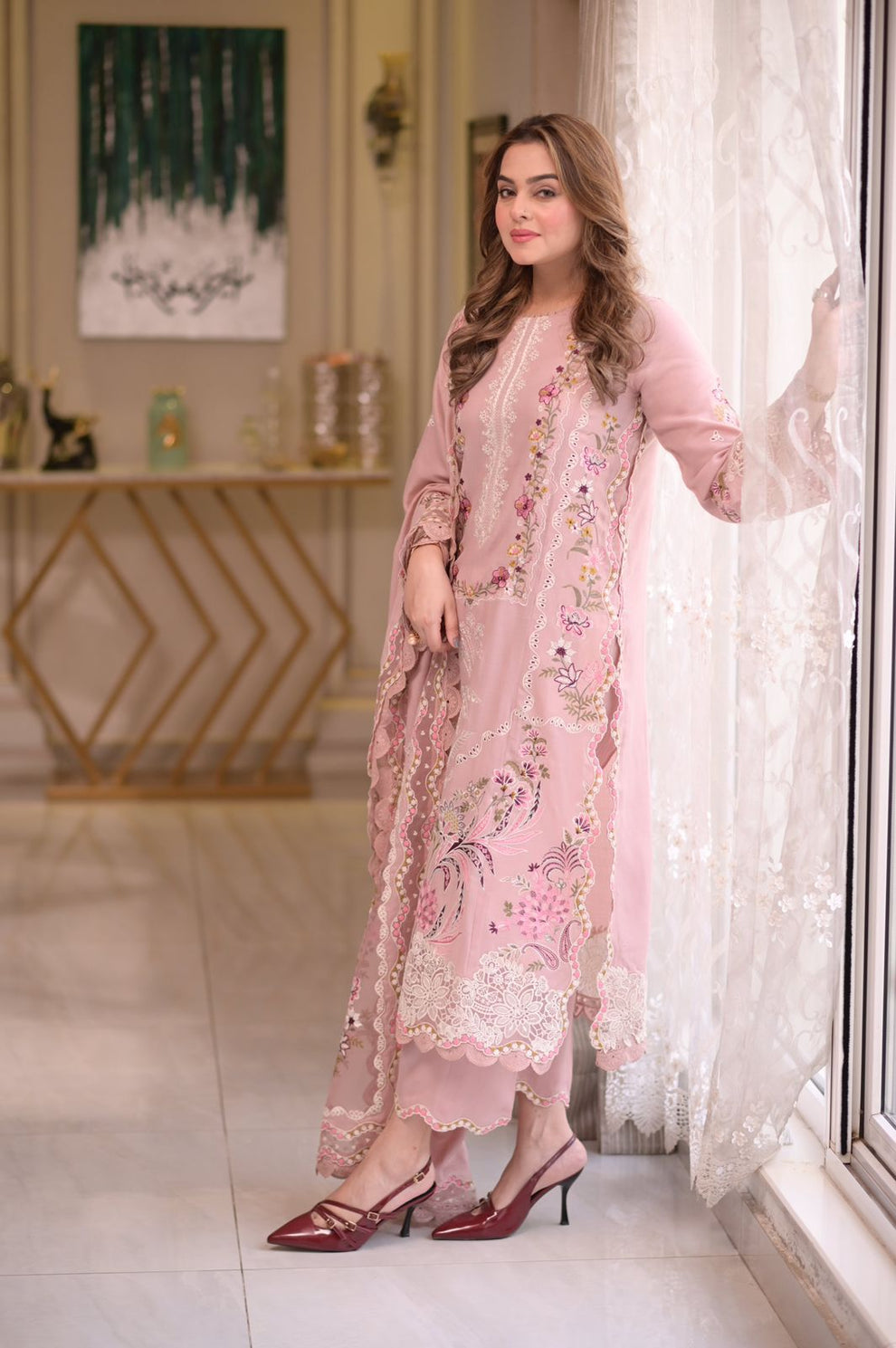 AS 2735-Aneela's Luxury 3pc Unstitched Lawn Suit
