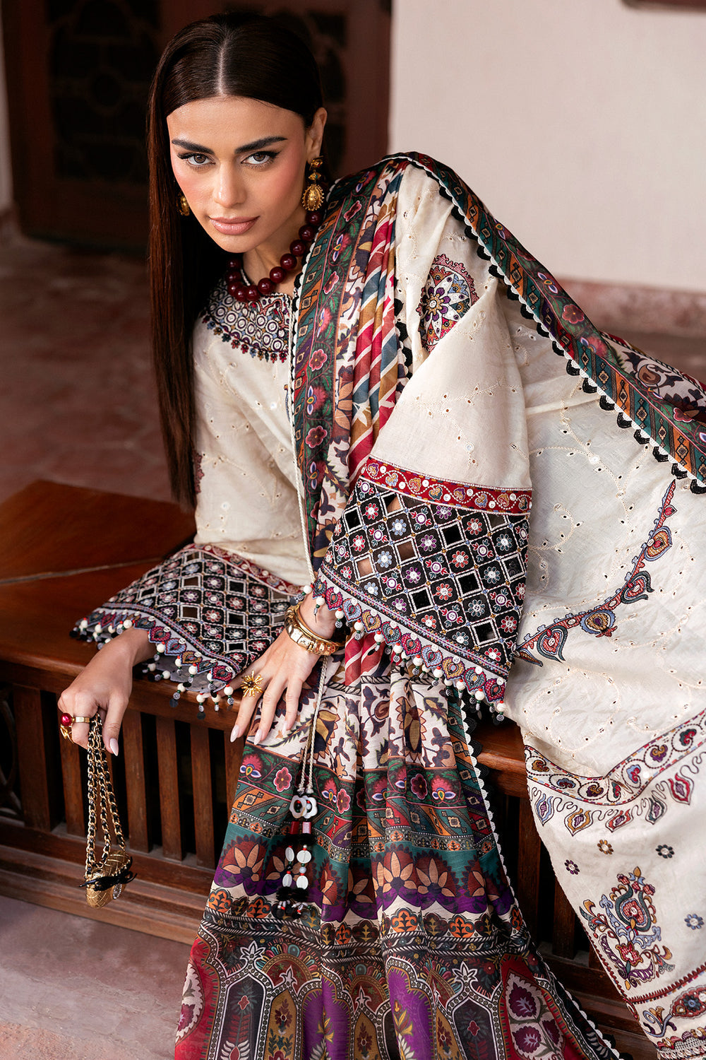 JZ-2800-3 Piece - Unstitched Fully Embroidered Lawn Fabric