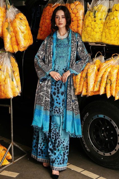 3 Piece - Unstitched Digital Printed Khaddar Fabric With Embroidered Laces