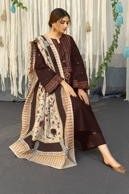 BR-845B-3 Piece - Unstitched Fully Embroidered Dhanak Fabric