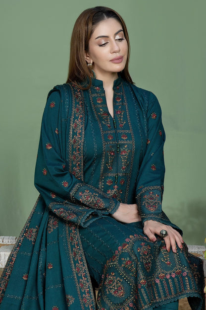 3 Piece - Unstitched Fully Embroidered Dhanak Fabric AJ-940