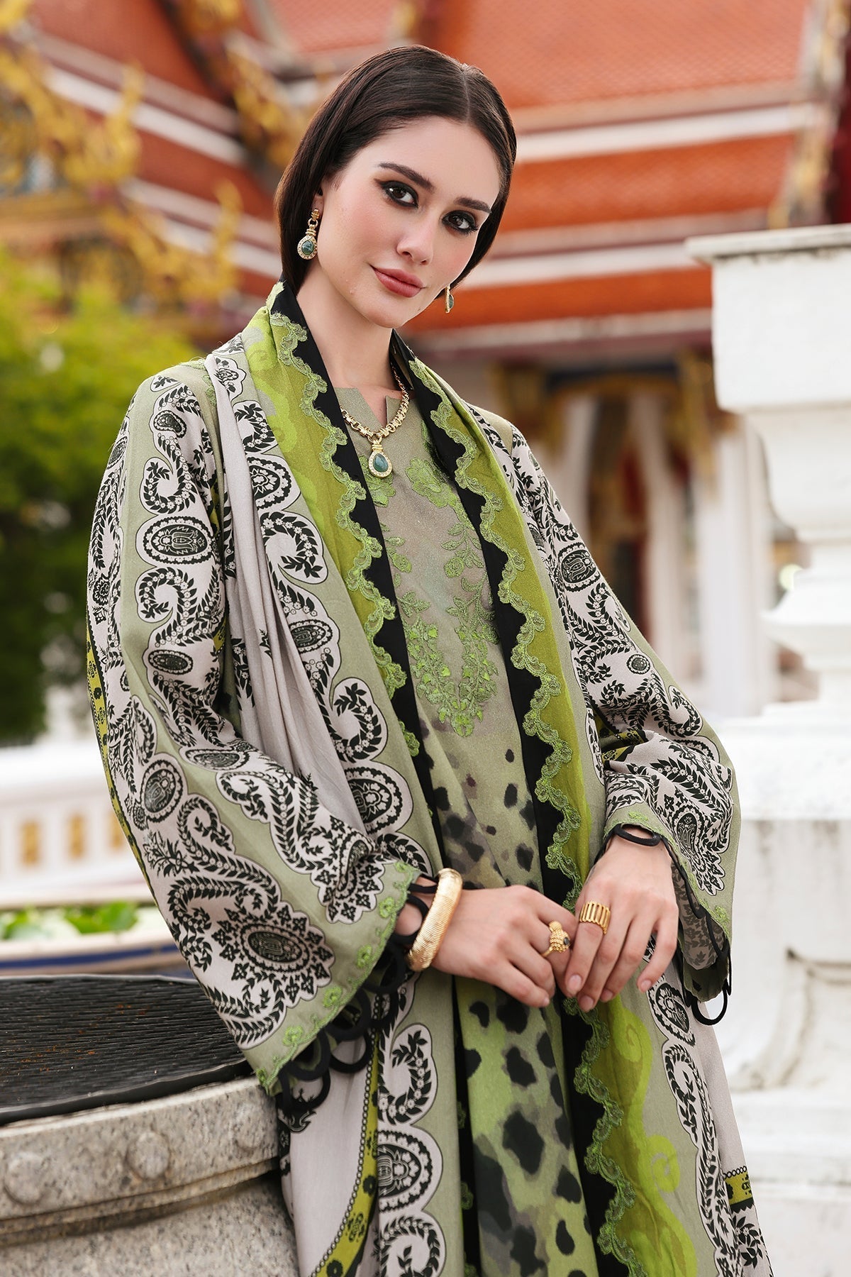3 Piece - Unstitched Digital Printed Khaddar Fabric With Embroidered Laces