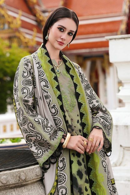 3 Piece - Unstitched Digital Printed Khaddar Fabric With Embroidered Laces