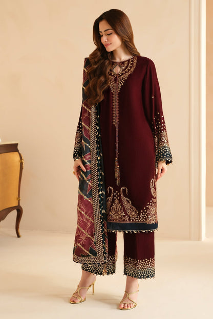 3 Piece - Unstitched Fully Embroided Velvet Fabric