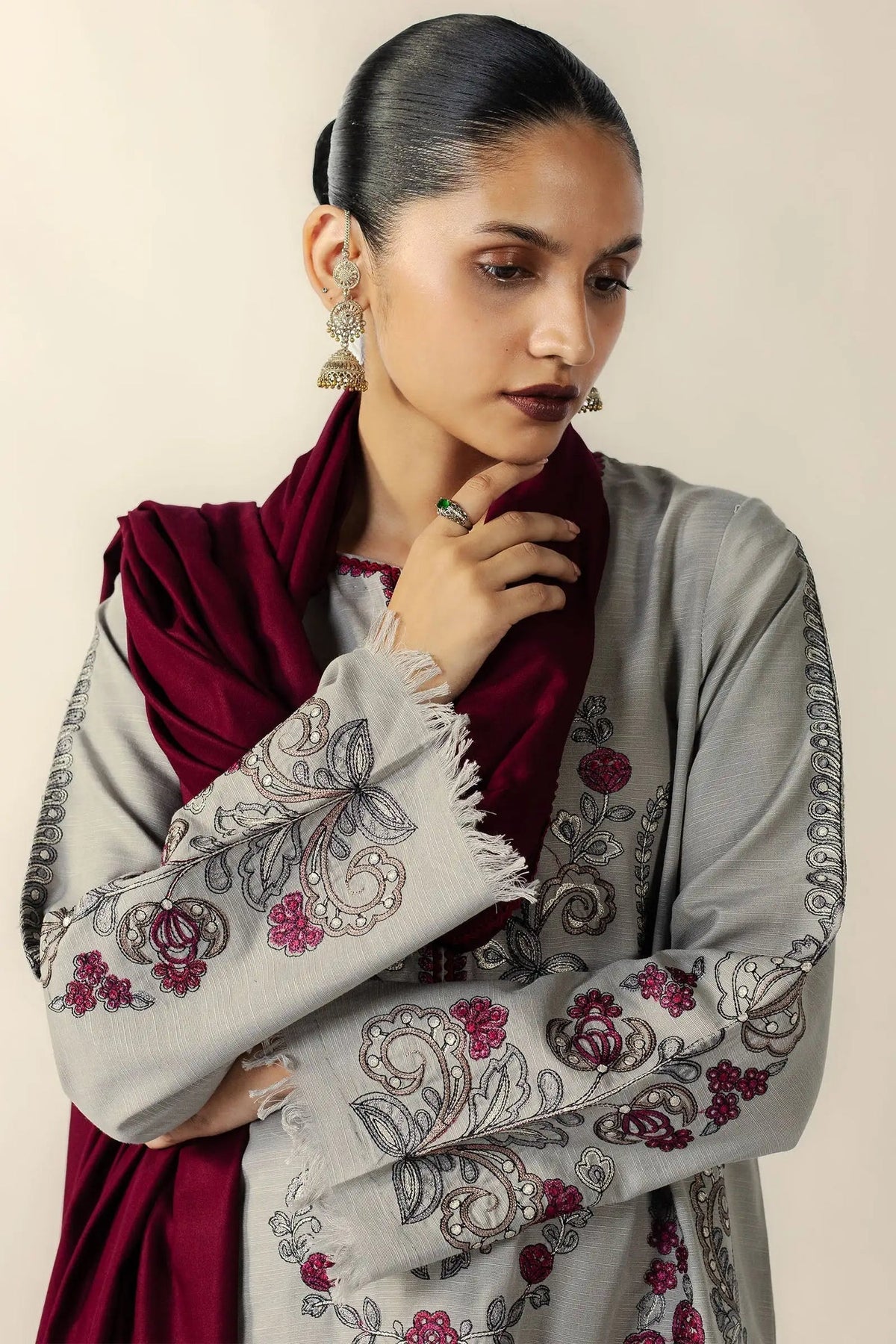 3 Piece - Unstitched Fully Embroidered Dhanak Fabric