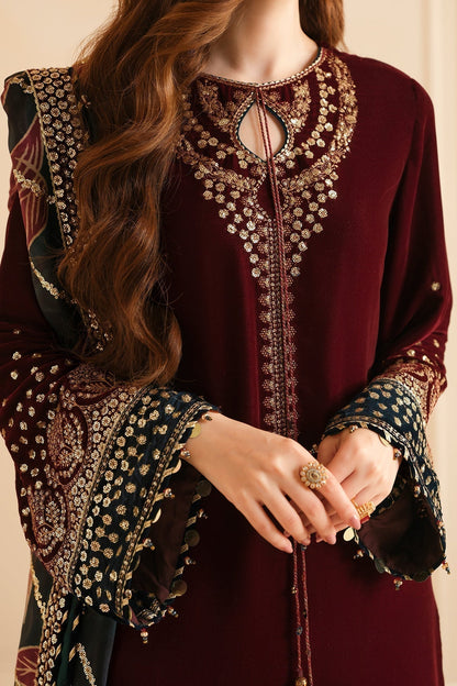 3 Piece - Unstitched Fully Embroided Velvet Fabric