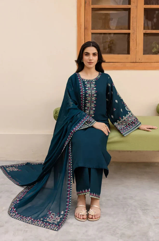 LM-585  3 Piece - Unstitched Fully Embroidered Lawn Fabric
