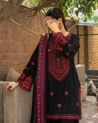3 Piece - Unstitched Fully Embroidered Dhanak Fabric