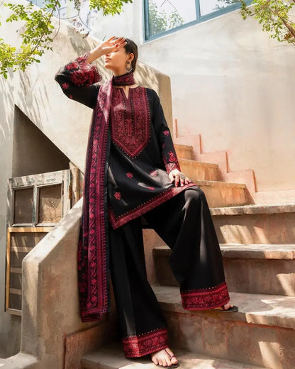 3 Piece - Unstitched Fully Embroidered Dhanak Fabric