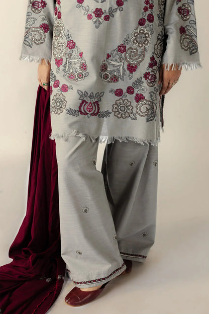 3 Piece - Unstitched Fully Embroidered Dhanak Fabric