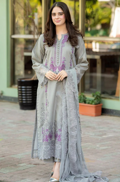 MS 170-3 Piece - Unstitched Fully Embroidered Lawn Fabric