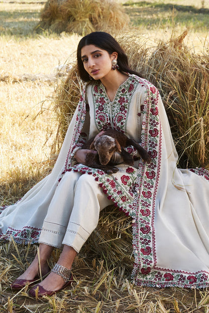 3 Piece - Unstitched Fully Embroidered Dhanak Fabric AJ-630