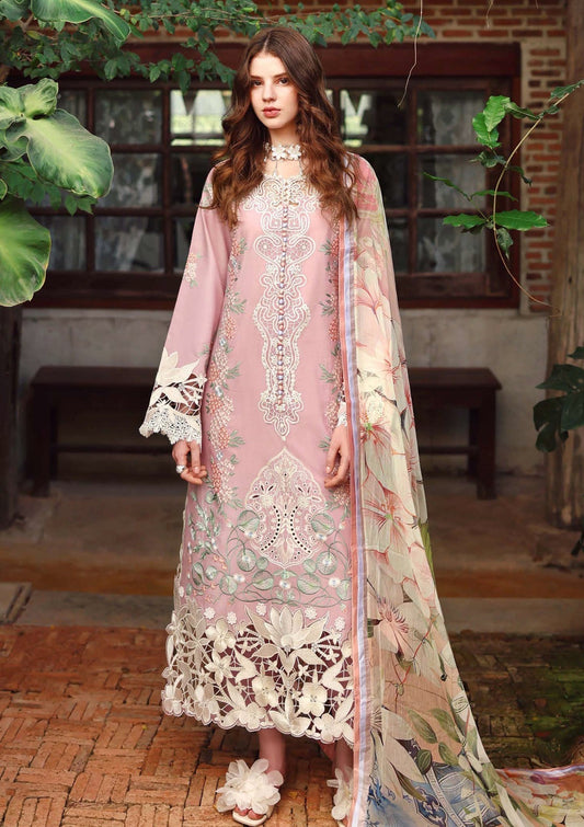MS 2855-3 Piece - Unstitched Embroidered Lawn Fabric ( Silk Printed Dupatta)