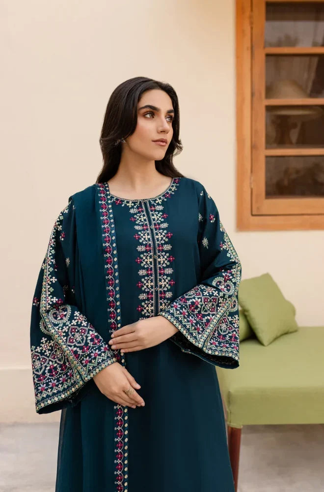 LM-585  3 Piece - Unstitched Fully Embroidered Lawn Fabric