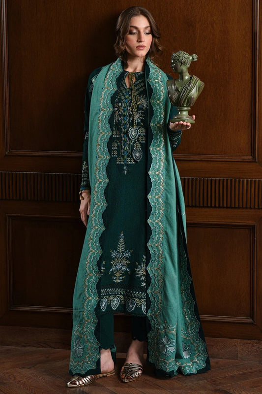 BT 3010-3 Piece Unstitched Heavy Embroidered Dhanak Suit ( Embroidered Dhanak Wool Shawl )