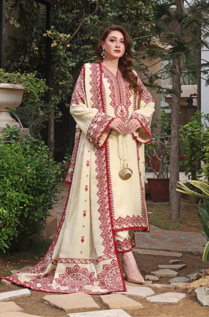 RH 595-3 Piece - Unstitched Fully Embroidered Dhanak Fabric